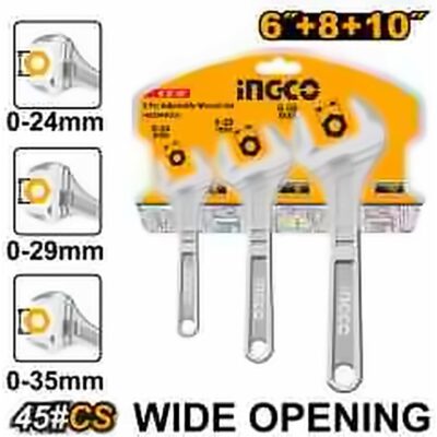 INGCO 3PCS ADJUSTABLE WRENCH SET HADWK031