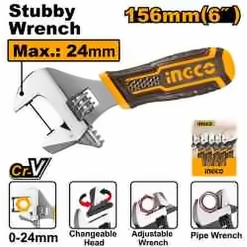 INGCO 2 IN 1 STUBBY ADJUSTABLE WRENCH 156MM 6" HADWS088