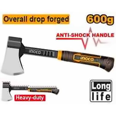 INGCO 600GM DROP FROGED AXE ANTI SHOCK F'GLASS HANDLE 390MM LTH HAX081600L