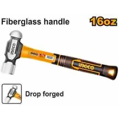 INGCO BALL PEIN HAMMER 16OZ FIBERGLASS HANDLE HBPH81016