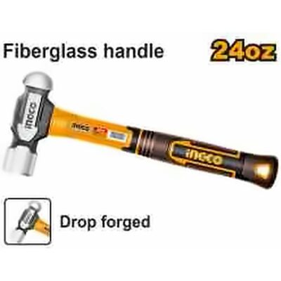 INGCO BALL PEIN HAMMER 24OZ FIBERGLASS HANDLE HBPH81024