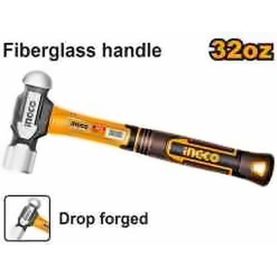 INGCO BALL PEIN HAMMER 32OZ FIBERGLASS HANDLE HBPH81032