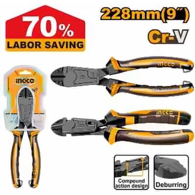 INGCO COMPOUND ACTION DIAGONAL CUTTING PLIERS 9" 228MM HCDCP58236