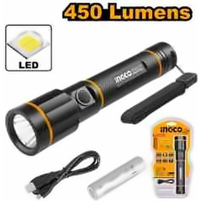 INGCO AVIATION GRADE ALU ALLOY FLASHLIGHT 18650 BATT.450 LUMENS HCFL1865051
