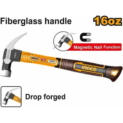 INGCO ANTI SHOCK HANDLE CLAW HAMMER 16OZ HCH81016L