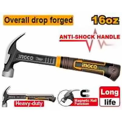 INGCO ANTI SHOCK HANDLE CLAW HAMMER 16OZ HCH81016L