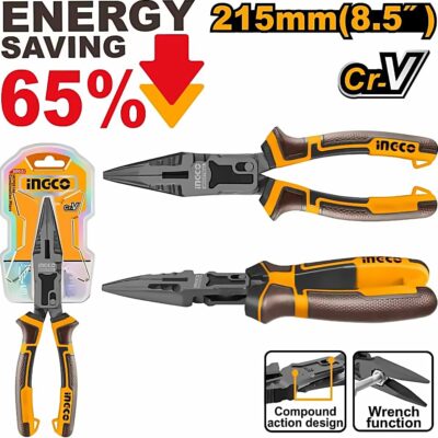 INGCO COMPOUND ACTION LONG NOSE PLIER 8.5" 215MM HCLNP58200