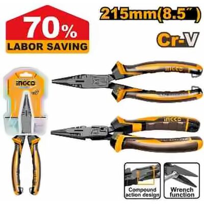 INGCO COMPOUND ACTION LONG NOSE PLIERS 8.5" 215MM HCLNP58206