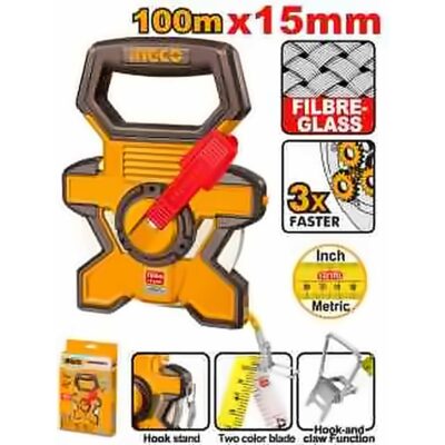 INGCO FIBREGLASS MEASURING TAPE FAST REWIND 15MMX100M/330FT HFMT18100