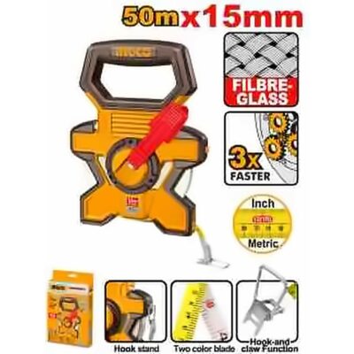 INGCO FIBERGLASS MEASURING TAPE 50M/165FT 15MM BLADE WIDTH HFMT1850