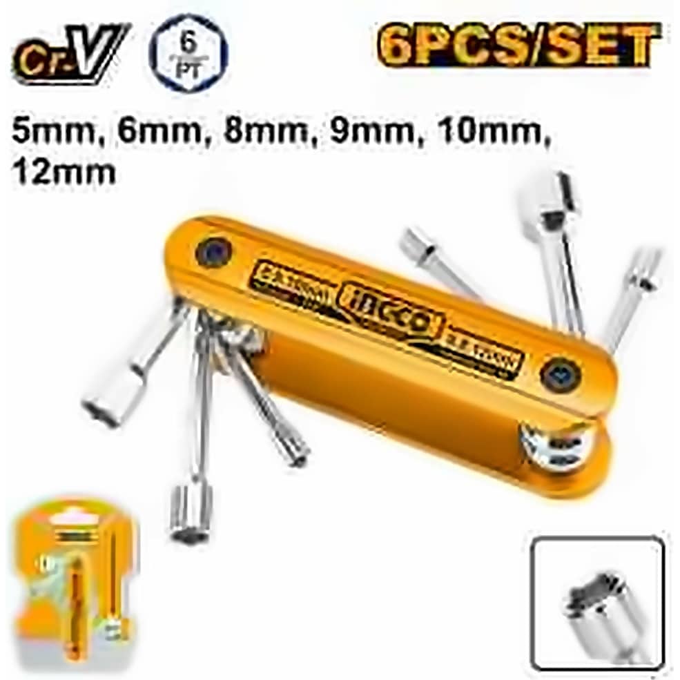 INGCO 6PCS FOLDING NUT DRIVER SET 5,6,8,9,10&12MM HFND0601