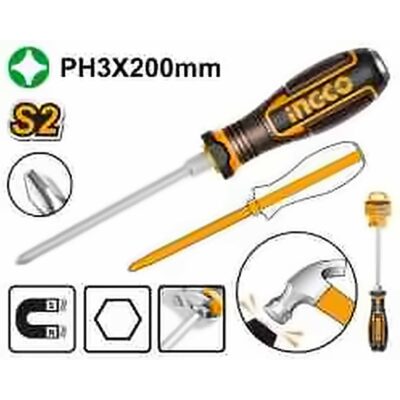 INGCO GO-THROUGH PHILLIPS SCREWDRIVER PH3X200MM HGTPH3200