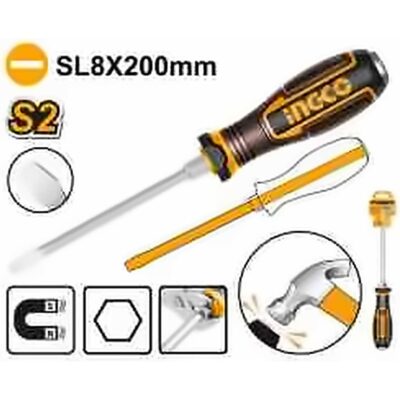INGCO GO-THROUGH SLOTTED SCREWDRIVER SL8X200MM HGTSL8200