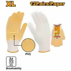 INGCO KNITTED COTTON GLOVES WITH PVC DOTS 58GM/PAIR HGVK05