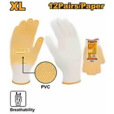 INGCO KNITTED COTTON GLOVES WITH PVC DOTS 58GM/PAIR HGVK05