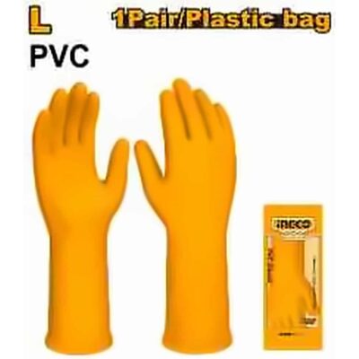 INGCO HIGH QUALITY ORANGE PVC GLOVE SIZE L 320MM HGVP01
