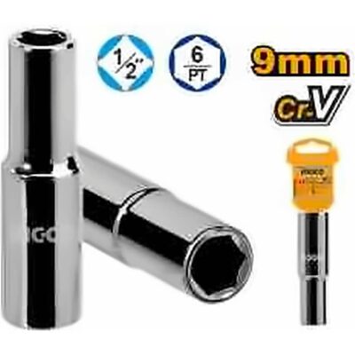 INGCO 1/2" DEEP HEXAGONAL SOCKET 9MM HHAST12093L
