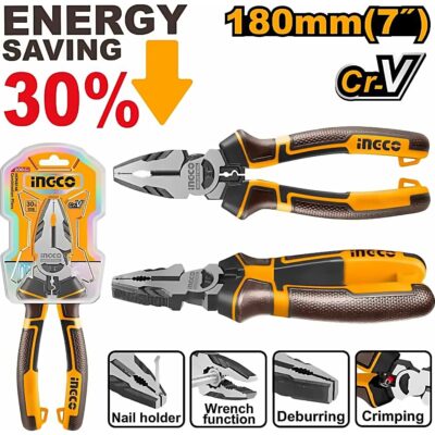 INGCO HIGH LEVERAGE CR-V COMBINATION PLIERS BLACK POLISHED 7"/180MM HHCP28180