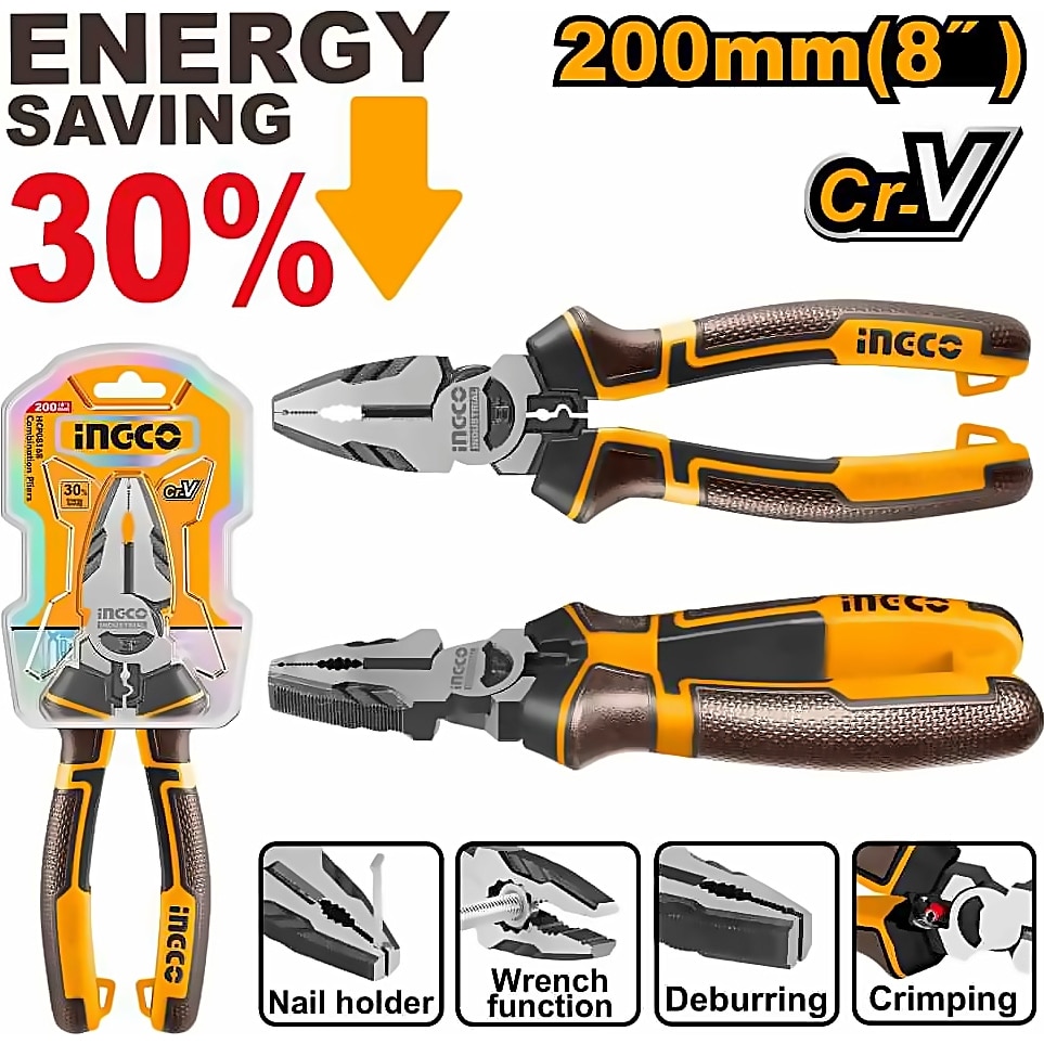 INGCO COMBINATION PLIERS 8 INCH HEAVY DUTY HHCP28200