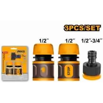 INGCO 3PCS WATER HOSE QUICK CONNECTOR SET HHCS03122