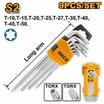 INGCO 9 PCS LONG ARM TORX KEY SET T10-T50MM HHK13091