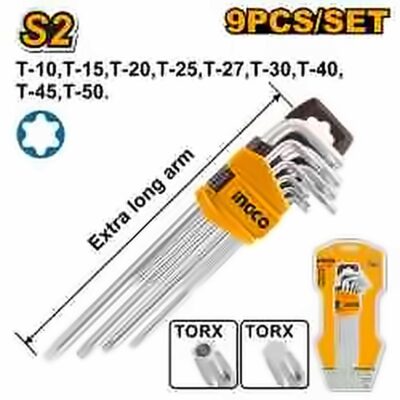 INGCO 9 PCS EXTRA LONG TORX KEY SET T10-T50MM HHK13092