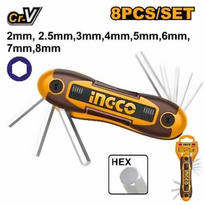 INGCO 8 PCS FOLDING HEX KEY SET 2 - 8MM HHK14081
