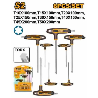 INGCO 8PCS T-HANDLE TORX KEY SET(T10-T50) HHKT80838