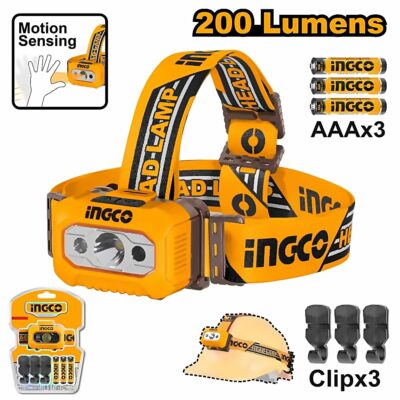 INGCO IPX4 RAIN RESISTANT HEAD LAMP 200 LUMENS MAX. HHL013AAA8