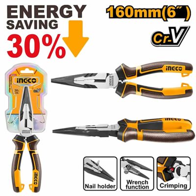 INGCO HIGH LEVERAGE CR-V LONG NOSE PLIERS 6"/160MM HHLNP28160