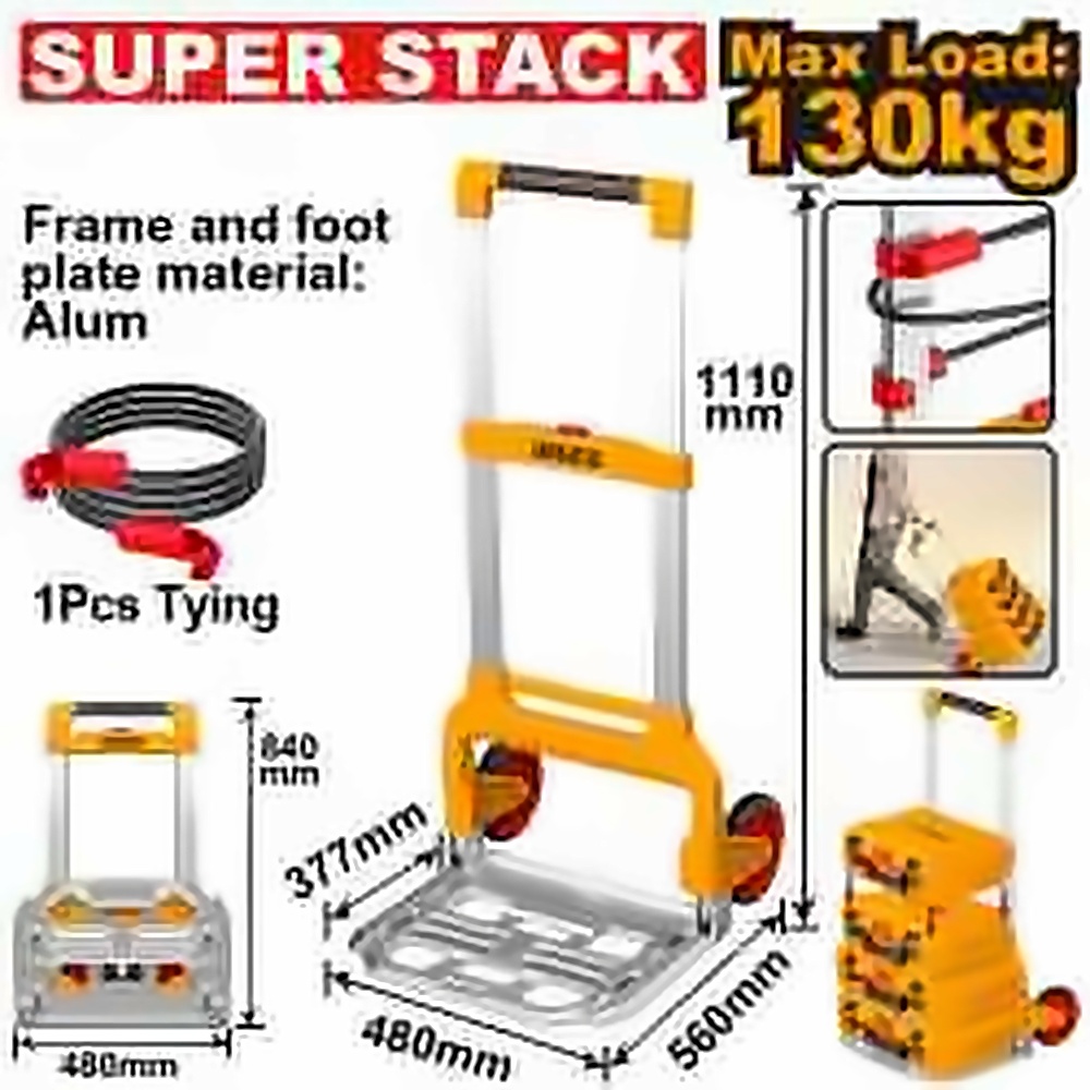 INGCO FOLDABLE HAND TRUCK LOAD 130KG 1100X558X506MM HHWB61201