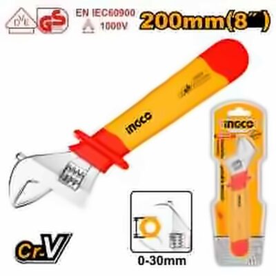 INGCO VDE INSULATED ADJUSTABLE WRENCH 8" 1000V HIADW081