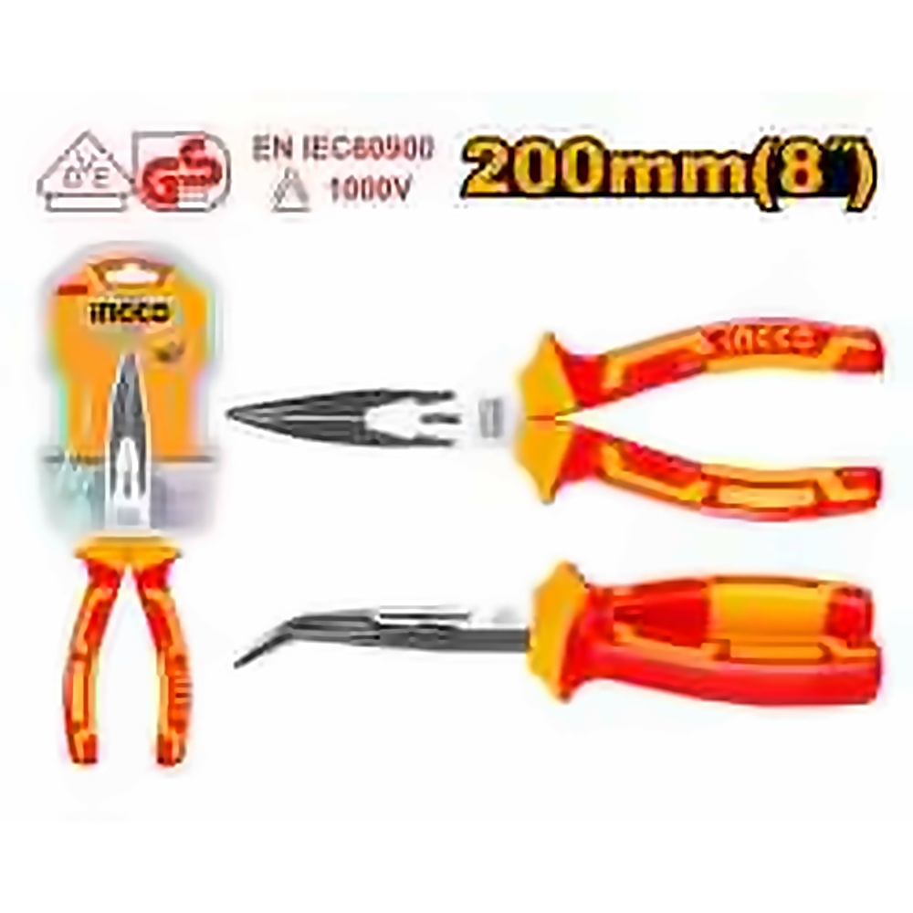 INGCO INSULATED BENT NOSE PLIERS 8 INCH VDE 1000V HIBNP28208