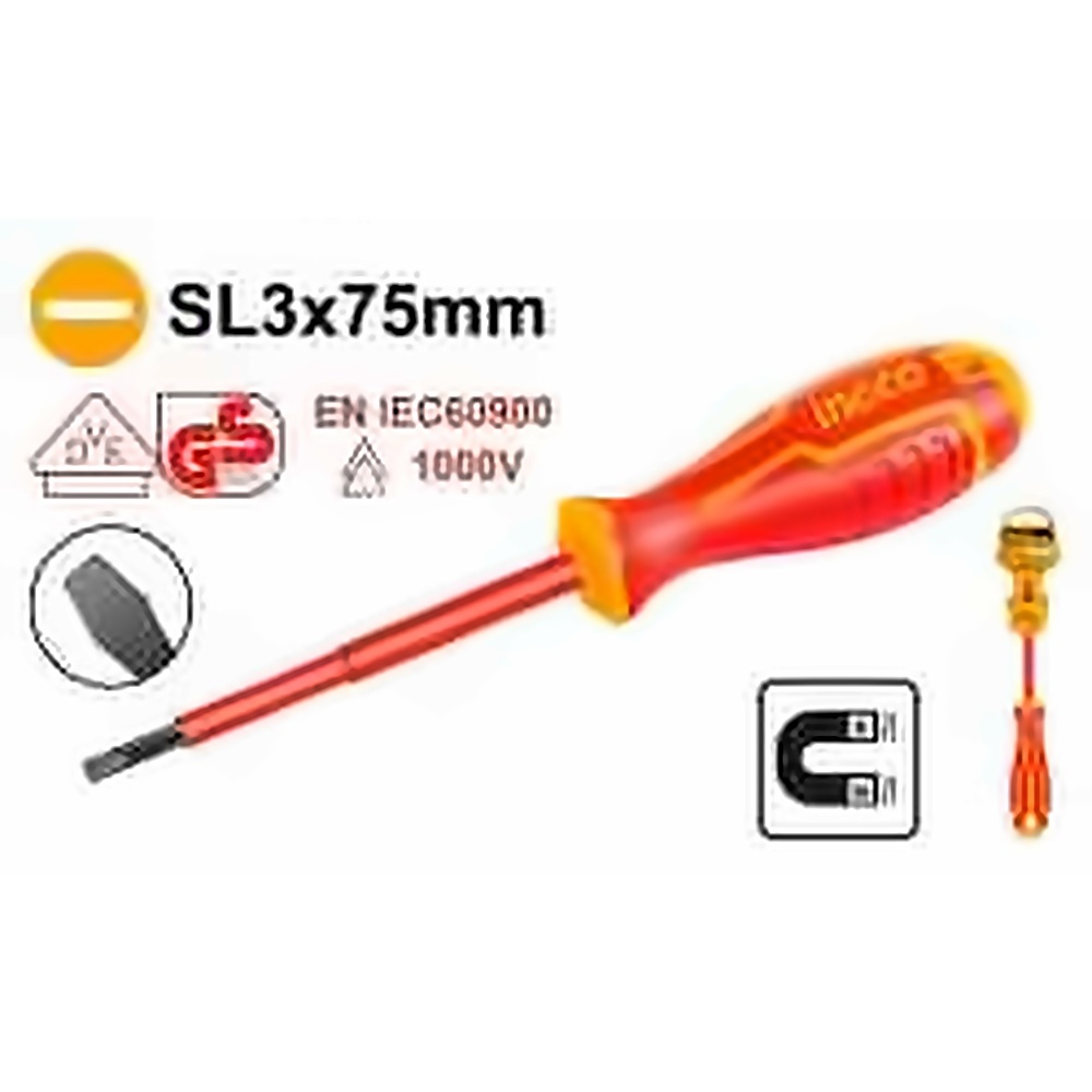 INGCO INSULATED SLOTTED SCREWDRIVER 3X75MM VDE 1000V HISD813075
