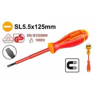 INGCO INSULATED SLOTTED SCREWDRIVER 5X125MM VDE 1000V HISD815125