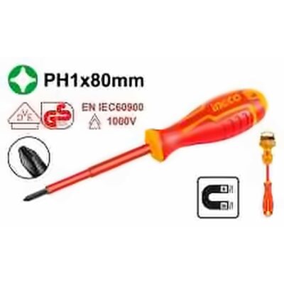 INGCO INSULATED PHILLIPS SCREWDRIVER PH1X80MM VDE 1000V HISD81PH180