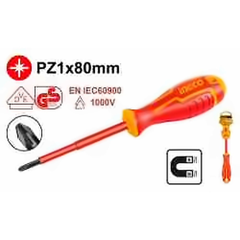 INGCO INSULATED POZIDRIV SCREWDRIVER PZ1X80MM VDE 1000V HISD81PZ180