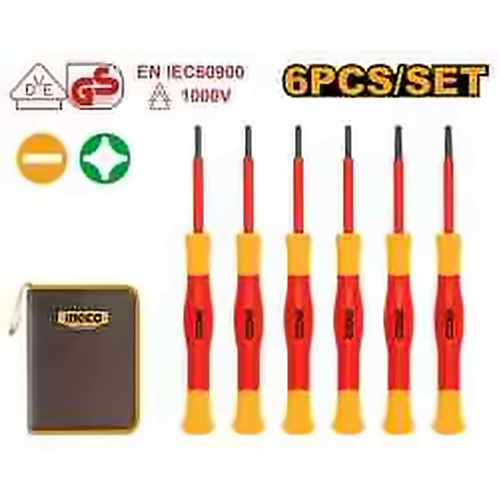INGCO VDE 6PCS INSULATED PRECISION SCREWDRIVER SET 1000V HKIPSD0601