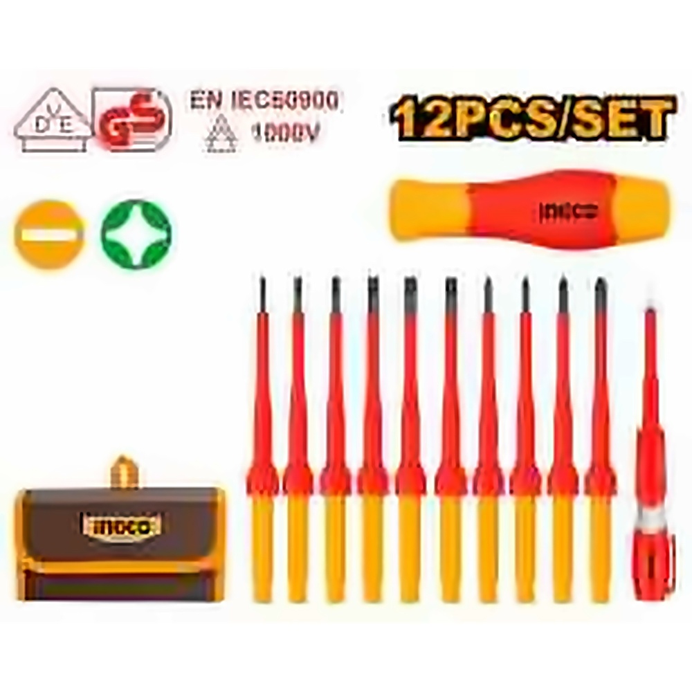 INGCO VDE 12PCS INSULATED INTERCHANGEABLE SCREWDRIVER SET HKISD1201