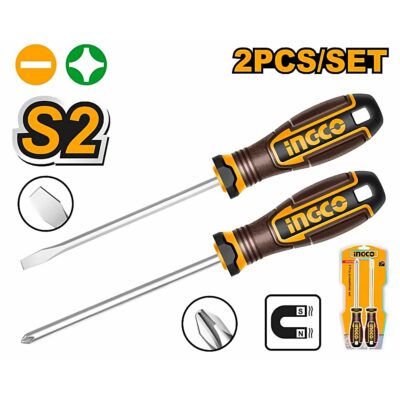 INGCO 2PCS SCREWDRIVER SET MAGNETIC TIP 6"(-) & (+) HKSDS0228