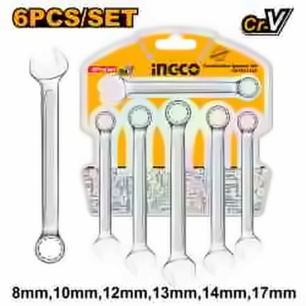 INGCO 6PCS COMBINATION SPANNER SET 8,10,12,13,14,17MM HKSPA1068