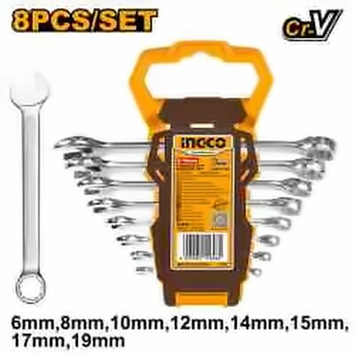 INGCO 8PCS COMBINATION SPANNER SET 6,8,10,12,14,15,17 &19MM HKSPA1088