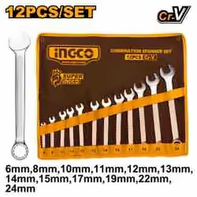 INGCO 12PCS CR.V COMBINATION SPANNER SET 6-24MM HKSPA1142