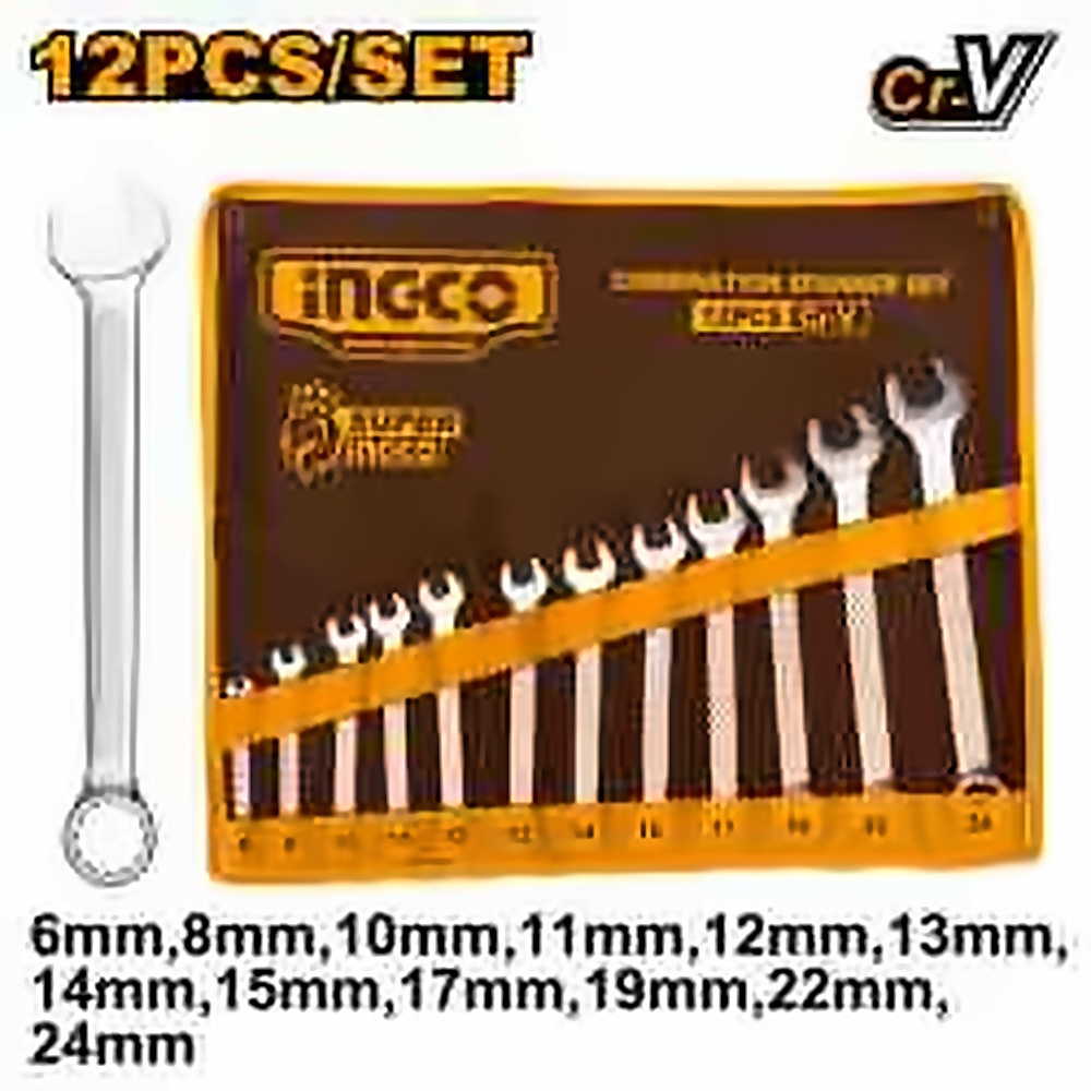 INGCO 12PCS CR.V COMBINATION SPANNER SET 6-24MM HKSPA1142