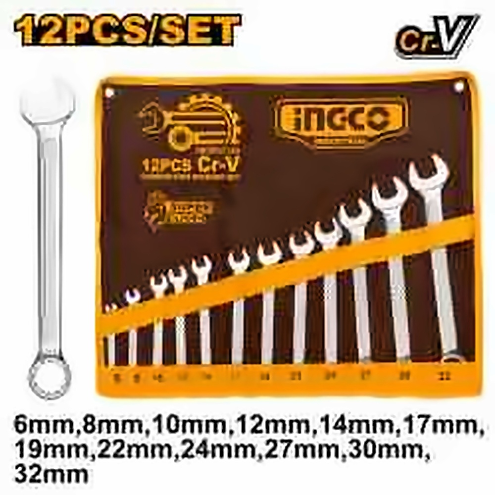 INGCO 12PCS CR.V COMBINATION SPANNER SET 6-32MM HKSPA1143