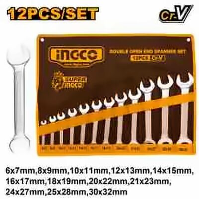 INGCO 12PCS CR.V DOUBLE OPEN END SPANNER SET 6-32MM HKSPA2142