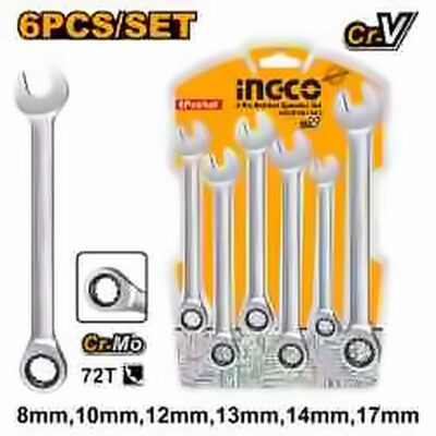 INGCO 6PCS RATCHET SPANNER SET [8,10,12,13,14,17] HKSPAR1062