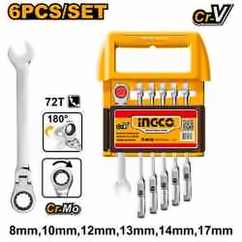 INGCO 6PCS RATCHET SPANNER SET INDUSTRIAL HKSPAR2063