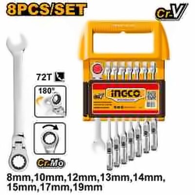 INGCO 8PCS RATCHET SPANNER SET INDUSTRIAL HKSPAR2083
