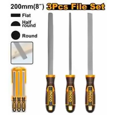 INGCO 3PCS WOOD FILE SET- FLAT, HALF ROUND, & ROUND 8" 200MM HKTFW0308